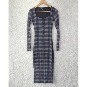 Daisy Street Mesh Midi Dress US 2 Black Gray Tie Dye Grunge Goth Long Sleeve